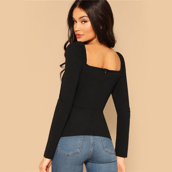 Elegant Puff Sleeve Zip Back Blouse - Image 2