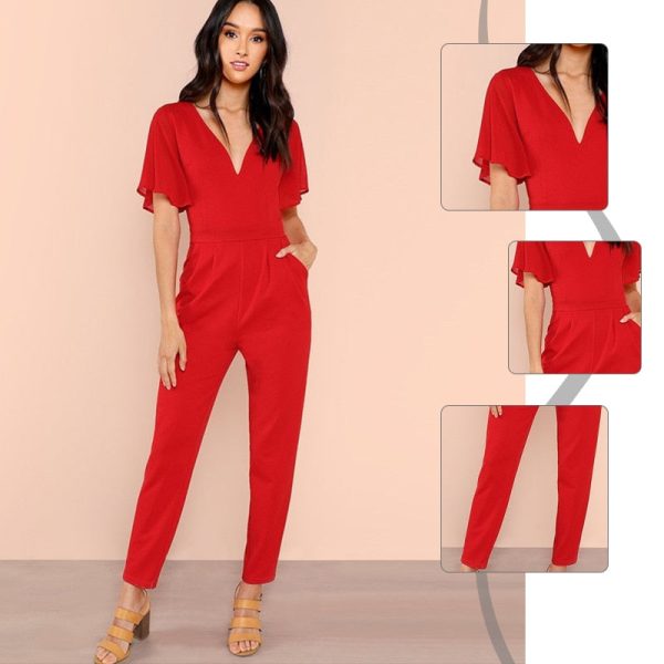 Slant Pocket Pleated Flutter Sleeve Jumpsuit - Image 2