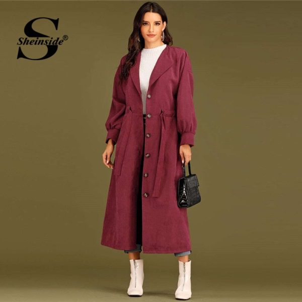 Elegant Single Breasted Drawstring Trench Coat