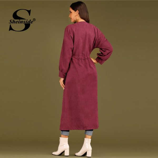 Elegant Single Breasted Drawstring Trench Coat - Image 5