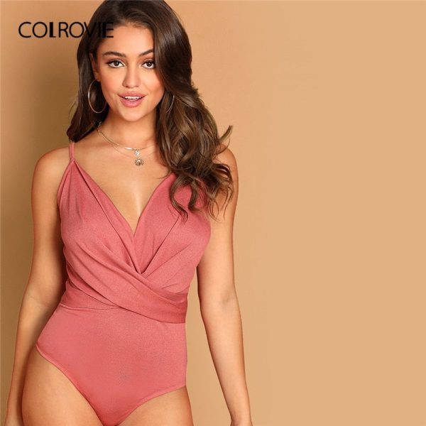 Solid Plunging Neck Cross Wrap Bodysuit
