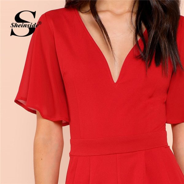 Slant Pocket Pleated Flutter Sleeve Jumpsuit - Image 4