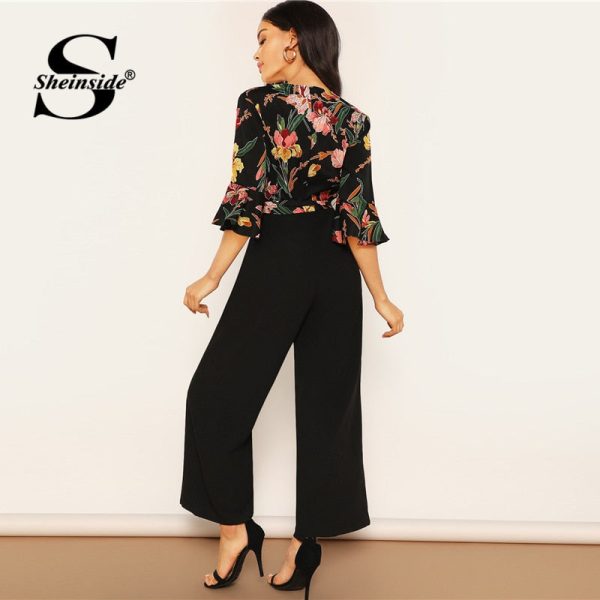 Elegant Floral Print Wrap Wide Leg Jumpsuit - Image 5