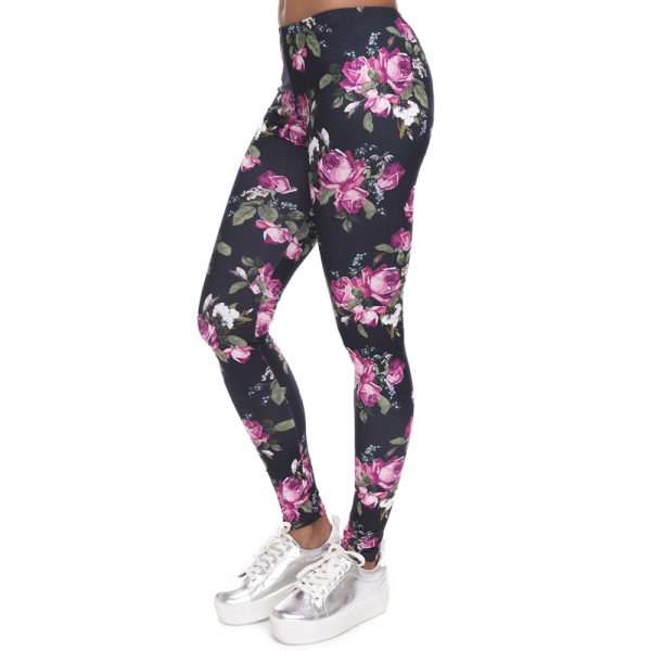 Leggings Retro Roses Printing Fitness